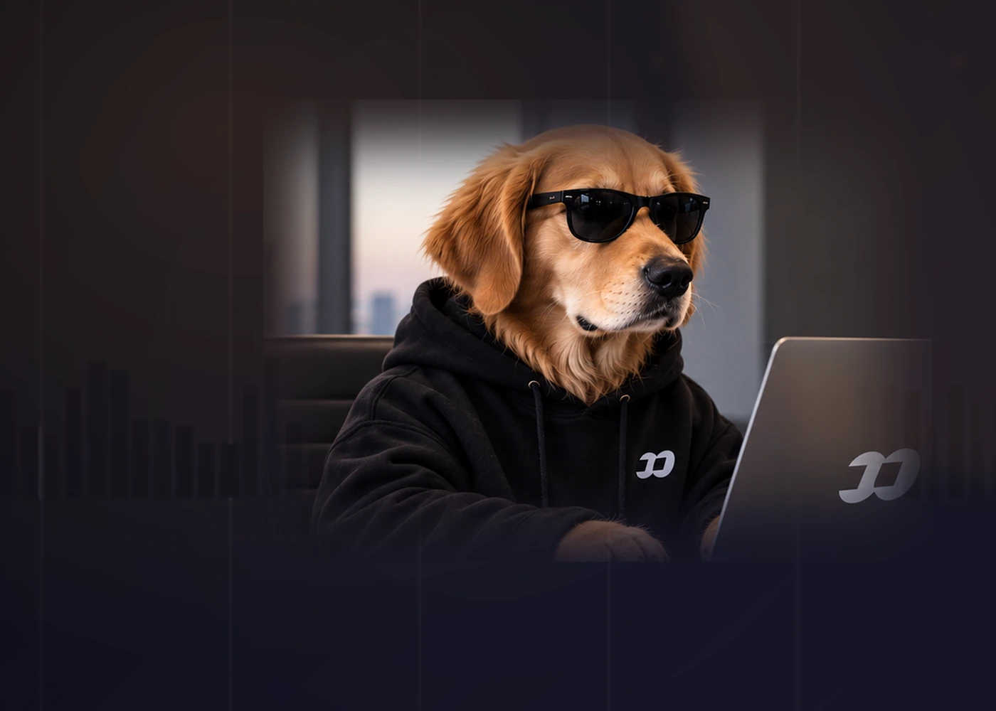 BossPaw working at a laptop in a warm office